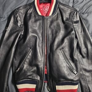 Classic Black Leather Bomber Jacket